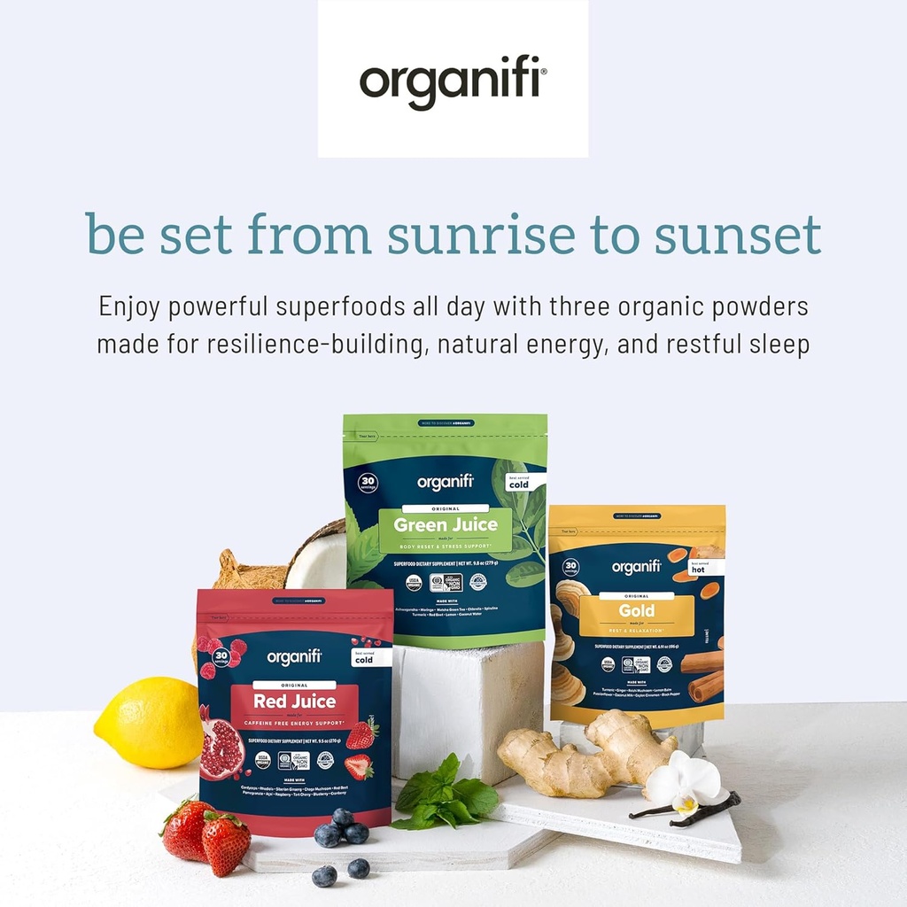 Organifi Sunrise to Sunset Power Box (9.5 Oz. Each) - Organic Superfood Powder - Green Juice, Red Juice, Golden Milk- 30-Day Supply - Vegan