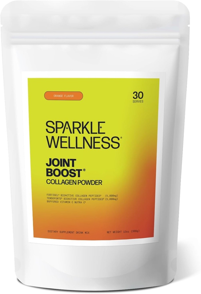 Sparkle Wellness Joint Boost (Orange) [30-Serves] | Collagen Powder Supplement with FORTIGEL & TENDOFORTE Collagen Peptides & Calcium Ascorbate Vitamin C | Supports Joint Mobility