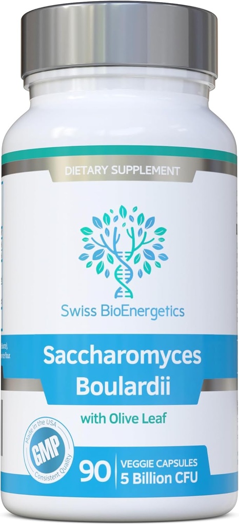 Saccharomyces Boulardii 5 Billion CFU 90 Capsules - No Refrigeration Required - High Strength Non-Colonising Yeast with synergistic Olive Leaf, Biotin and Vitamin D3