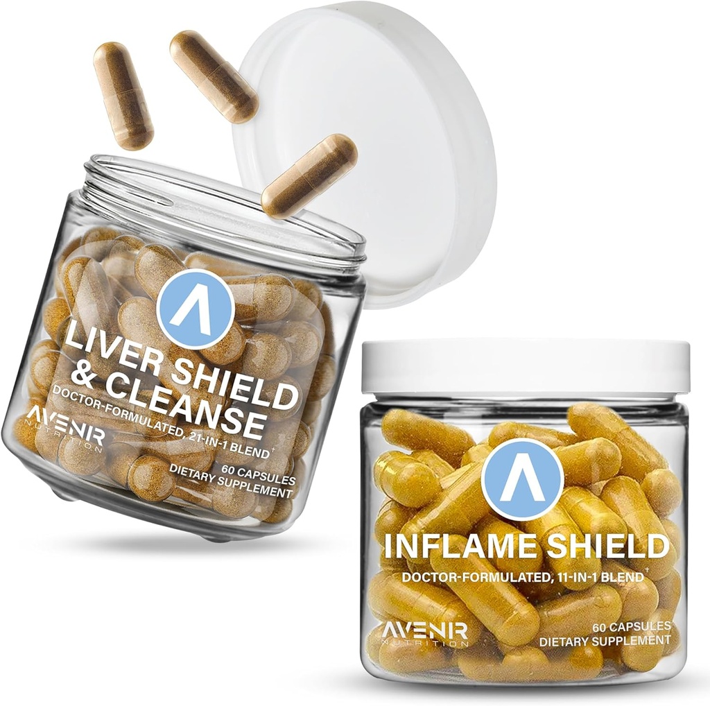 Shield Hard Bundle - Liver Cleanse Detox & Repair and Inflame Shield - Milk Thistle, Turmeric and Ginger Supplements - 60 Capsules Each