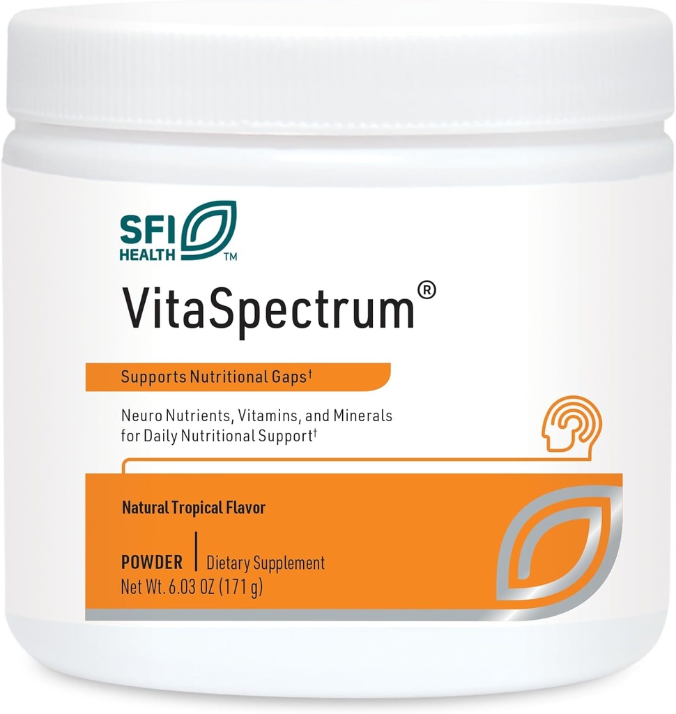 Klaire Labs SFI Health VitaSpectrum Powder - Children's Multivitamin/Mineral with 23 Essential Nutrients, Tropical Flavor for Kids, No Copper, Iron, Gluten or Casein (171 G / 30 Servings)