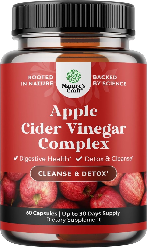 Cleansing Apple Cider Vinegar Capsules - ACV Cleanse and Detox Pills for Gut and Digestive Health with Slimming Cayenne - Extra Strength ACV Capsules for Gut Cleanse and Full Body Detox (30 Servings)