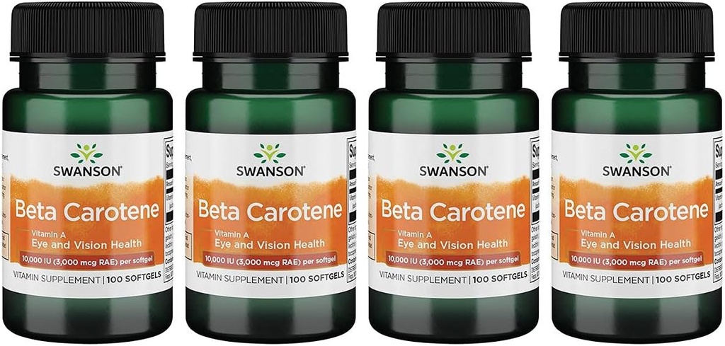 Swanson Beta-Carotene (Vitamin A) Skin Eye Immune System Health Antioxidant Support 10000 Iu (3000 mcg) 100 Sgels (4 Pack)