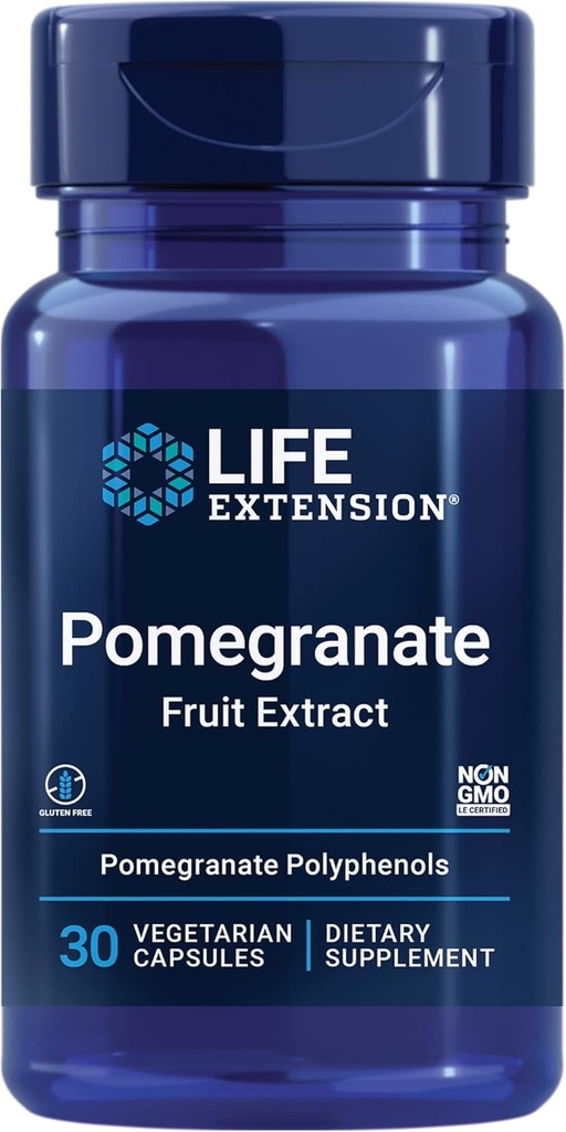 Life Extension Pomegranate Fruit Extract, 500 mg, antioxidant polyphenols for Cardiovascular Health, superfood, Gluten Free, Non-GMO, Vegetarian, 30 Capsules