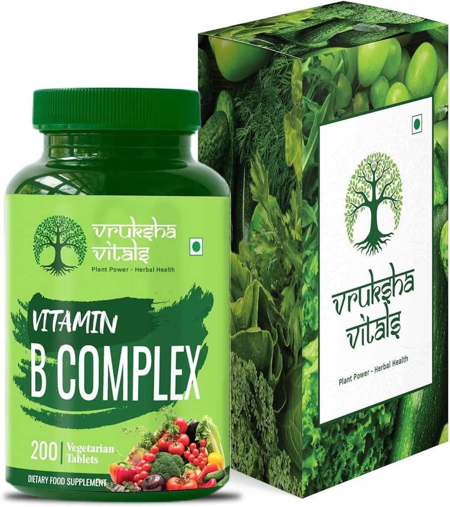 Vitamin B Complex 100% RDA - 200 Tablets/Capsules - B Vitamins Supplement (B1, B2, B3, B5, B6, B7, B9, B12), Green