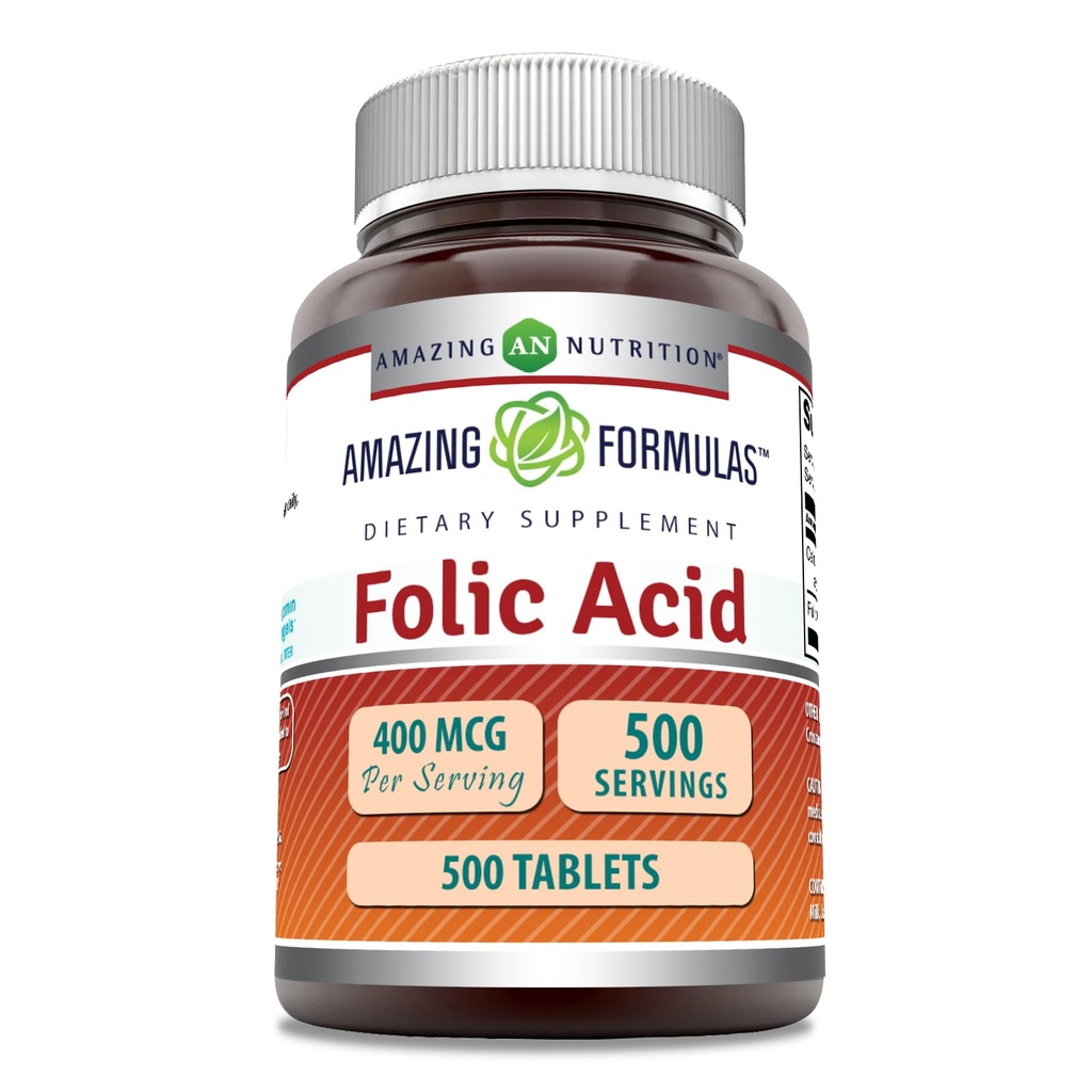 Amazing Formulas Folic Acid (Vitamin B9) 400 mcg | Tablets Supplement | Non-GMO | Gluten Free | Made in USA (1 Pack, 500 Count)