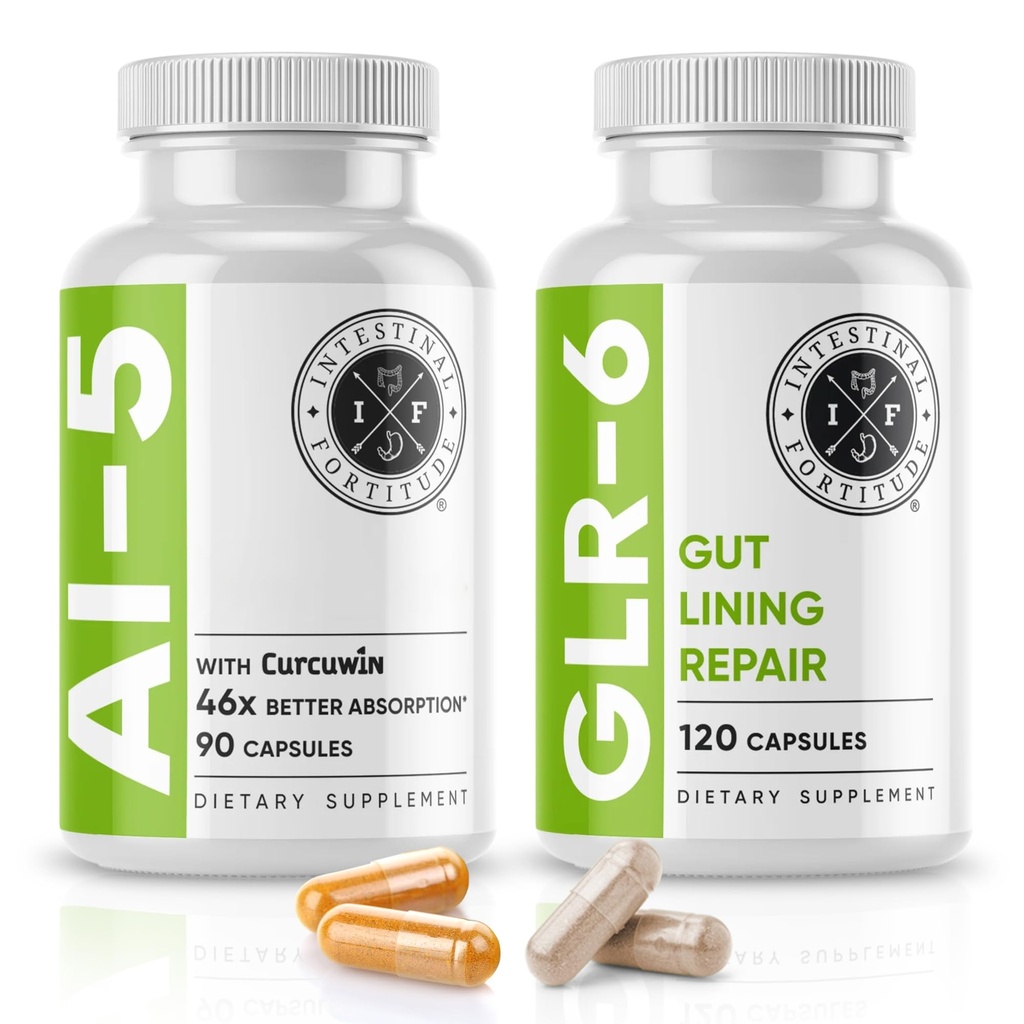 Intestinal Fortitude AI-5 & GLR-6 Digestive Health Supplement Bundle w/Glutamine, Turmeric, Curcumin for Gut Health Capsule Supplement & Support Digestive Health, Non-GMO, Dairy Free - 30-Day Supply