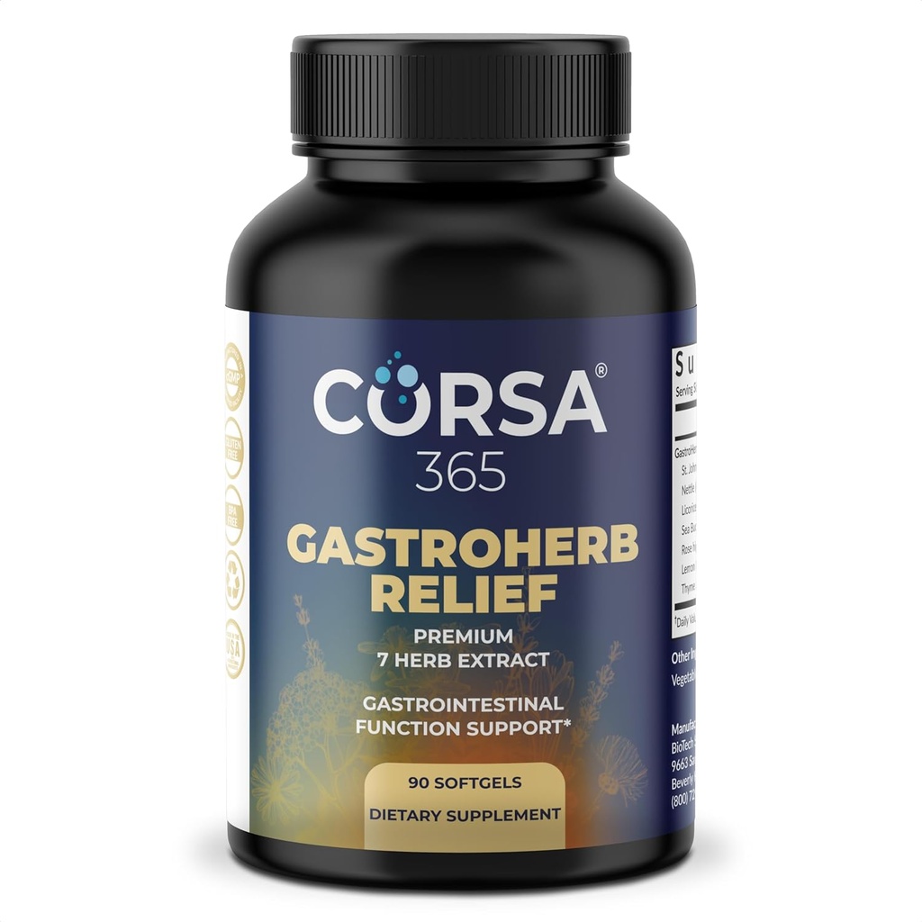Gastroherb Relief 7 Herbs Extract - Immune Support Supplement Digestive Healthy Gut - Immunity Supplement for Men and Women - Natural St Johns Wort, Licorice Root, Rose Hip Oils - 90 Softgels