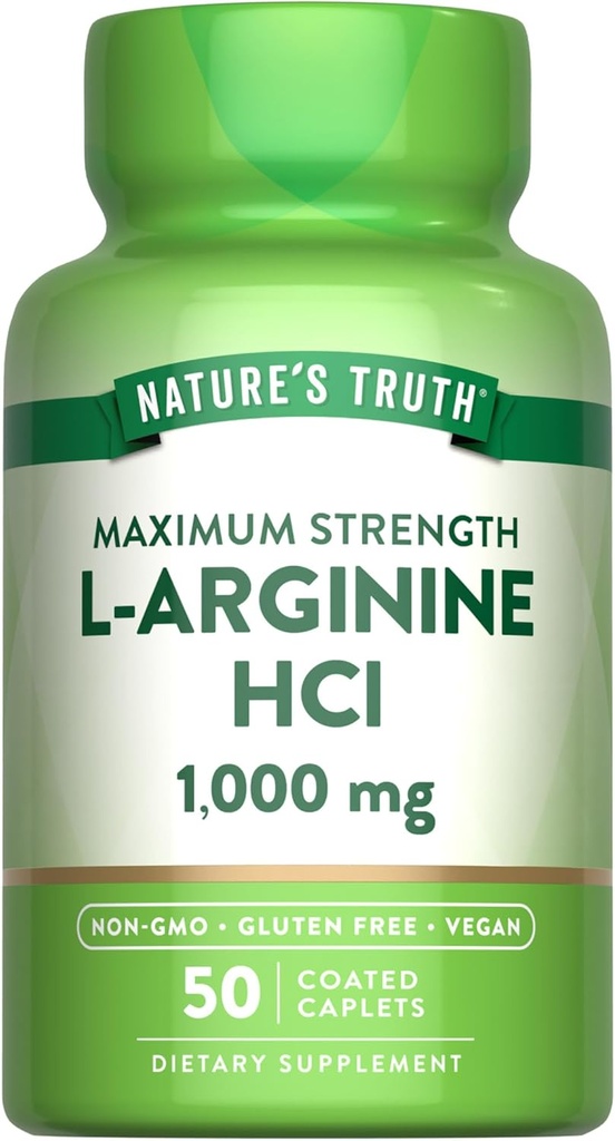 Nature's Truth L-Arginine HCL 1000mg | 50 Caplets | Essential Amino Acid Supplement | Vegan, Non-GMO & Gluten Free Supplement