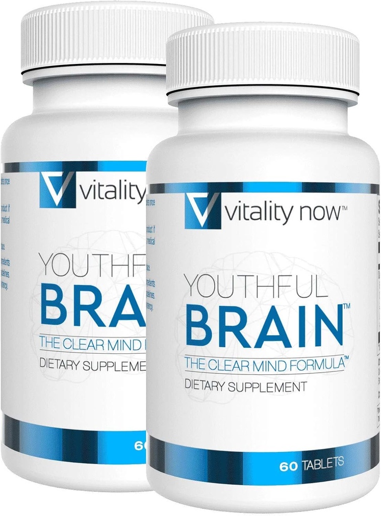 Youthful Brain 2 Bottle Bundle - Memory & Brain Health Support Supplement - Brain Booster Clarity with Bacopa Monnieri, Ginkgo Biloba, B12-60-Day Supply (120 Count)