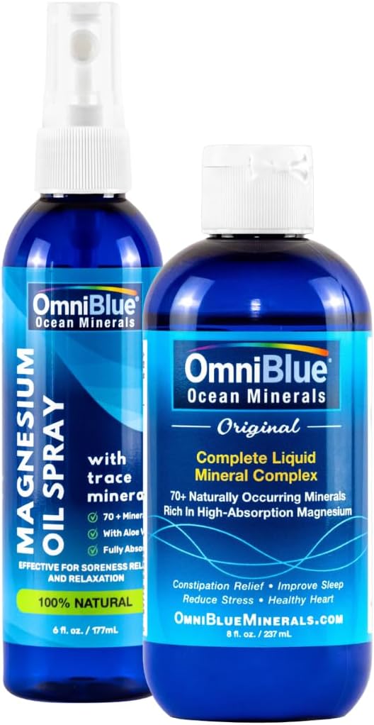 Ocean Minerals 8oz & OceanPower Topical Spray 6oz | Pure Magnesium | 70+ Trace Minerals | No Additives | Complete Mineral Replenishment