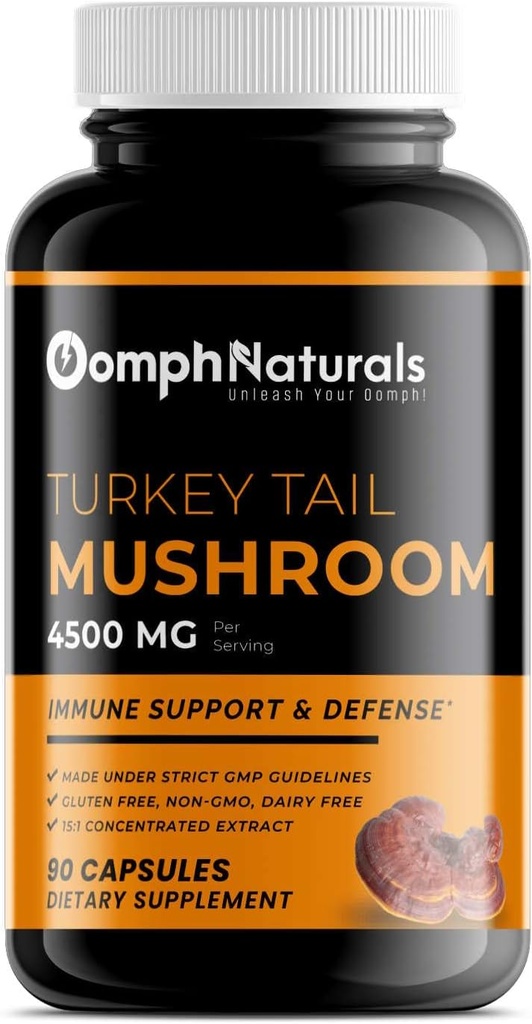 Turkey Tail Mushroom Capsules, 4500mg Extract, 90 Day Supply, Non-GMO, Gluten Free, Powder Supplements for Immune System Support Gut Health