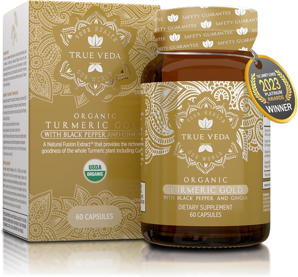Organic Turmeric Curcumin Capsules - Includes Organic Ginger and Black Pepper Extracts | Certified Organic by USDA | 100% Natural Herbal Supplement | 60 Pills