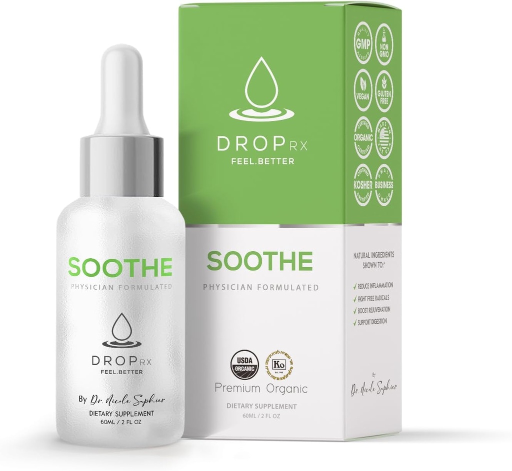 DropRx Soothe by Dr. Nicole Saphier – Organic Turmeric & Ginger Root Liquid Extract, Supports Digestion & Wellness, Non-GMO, Vegan, Gluten-Free, Kosher, Made in USA (2 Fl Oz)