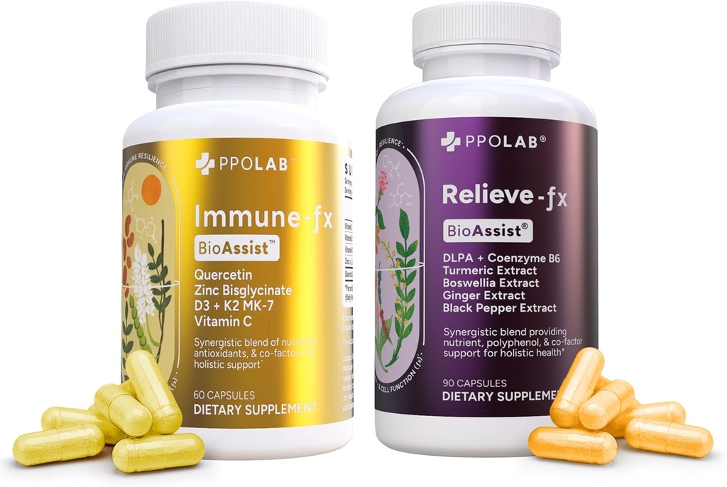 BioAssist® Relieve-Fx + Immune-fx, Recovery Relief Joint Detox Mood Immune Pulmonary Lung Support Supplement Factors, Clean Certified®, Non-GMO