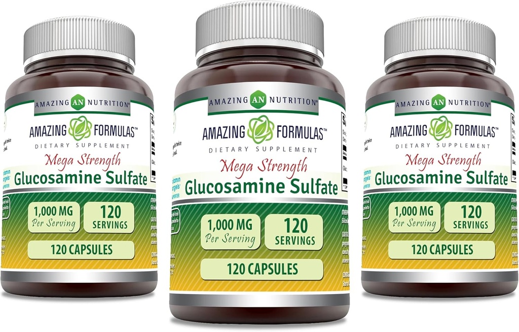 Amazing Formulas Glucosamine Sulfate 1000 mg Capsules Supplement | Non-GMO | Gluten Free | Made in USA (3 Pack | 120 Count)