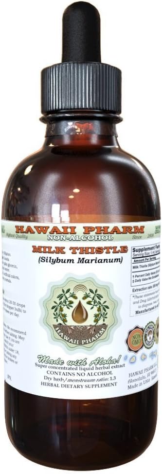 [BRSWKEACOANACELG] Milk Thistle Alcohol-Free Liquid Extract, Organic Milk Thistle (Silybum marianum) Dried Seed Glycerite Natural Herbal Supplement, Hawaii Pharm, USA 4 oz