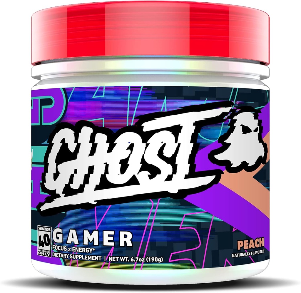 GHOST Gamer: Energy and Focus Support Formula - 40 Servings, Peach - Nootropics & Natural Caffeine for Attention, Accuracy & Reaction Time - Vegan, Gluten-Free