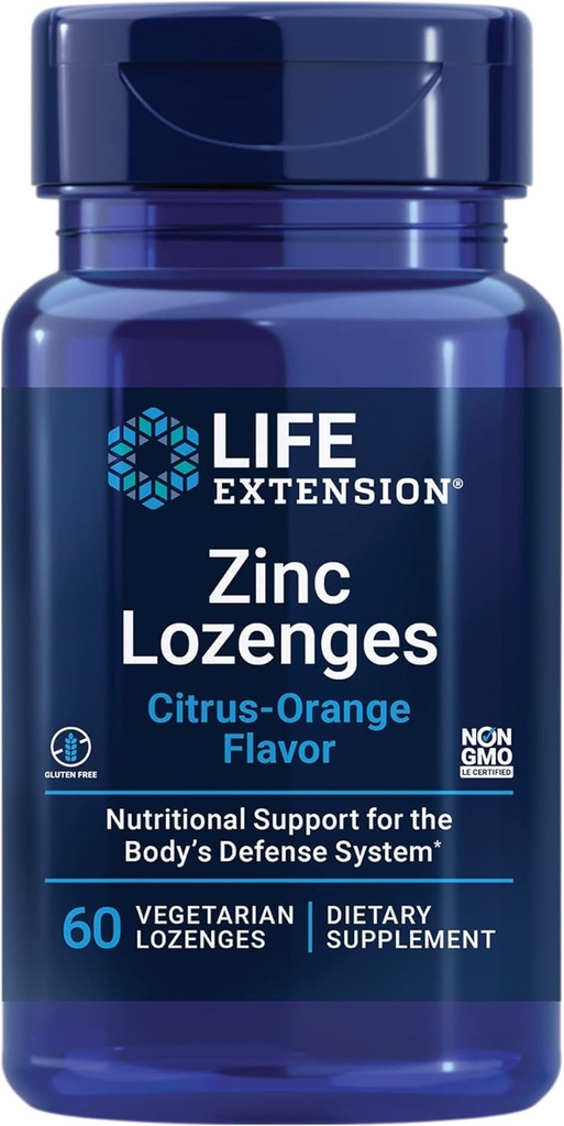 Life Extension Zinc Lozenges – Citrus-Orange Flavor – for Healthy Protein Synthesis & Immune Health - Inflammation Management Supplement - Gluten-Free, Non-GMO – 60 Vegetarian Lozenges