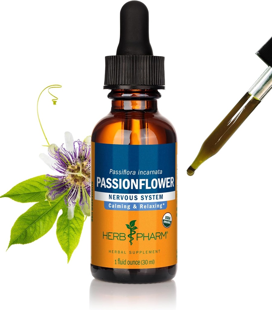 Herb Pharm Certified Organic Passionflower Extract for Mild and Occasional Anxiety - 1 Ounce