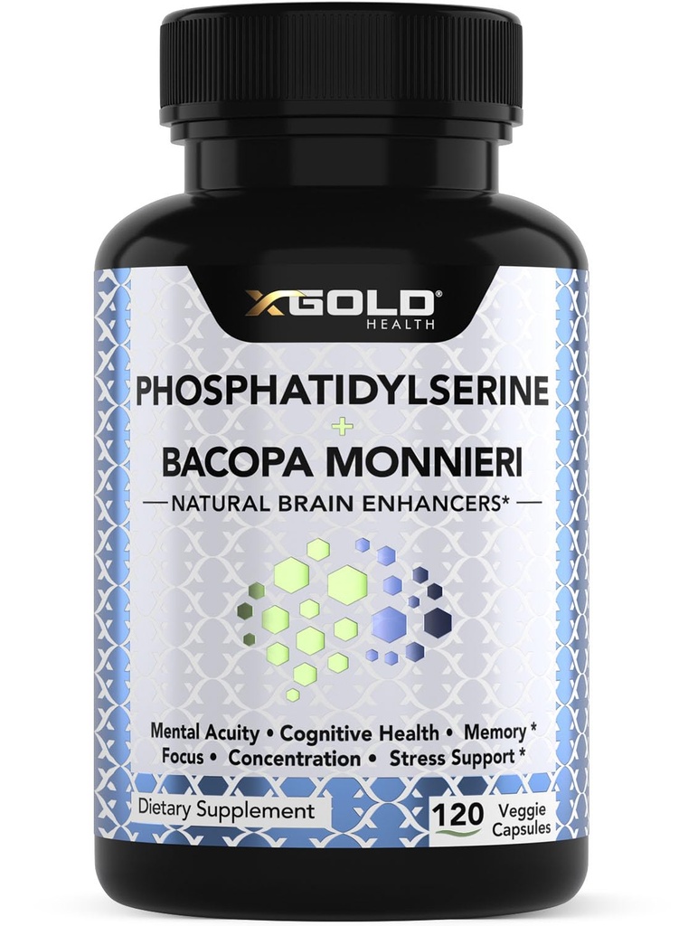 PhosphatidylSerine & Bacopa Monnieri 800 mg 2 in 1 Supplement - Natural Brain Enhancer/Nootropic for Enhanced Focus and Concentration, Memory Support, & Cognitive Function - 120 Vegetarian Capsules