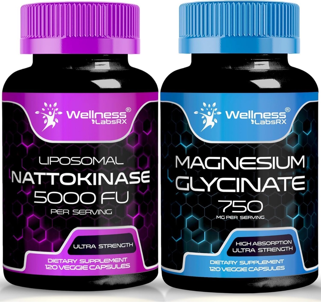 Nattokinase Supplement Capsules - 5000 FU - Magnesium Glycinate Capsules 750 MG