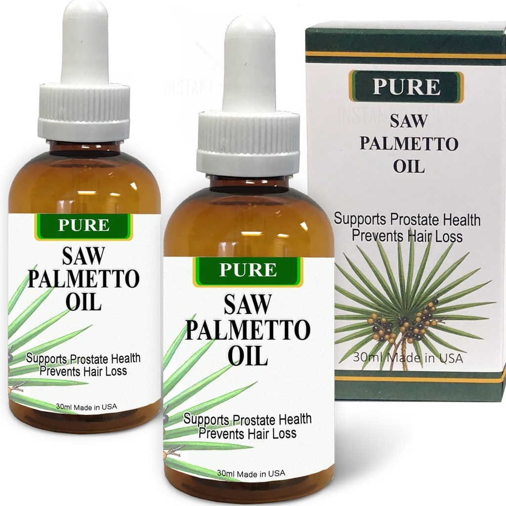 Pure Saw Palmetto Berries Oil 2x30ml Wild & Natural 60-90-day Supply Unlike Inefficient Powders, Supports Prostate Health Sleep Better Reduce Frequent Urination DHT Blocker Help Stop Hair Loss