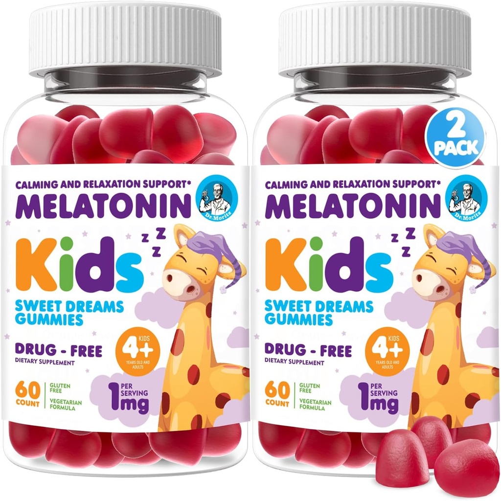 Dr.Moritz Melatonin Gummies for Kids & Adults (Ages 4+) – Natural Berry Flavor, Gentle Sleep Aid & Nighttime Support, Natural Kids Sleep Aid Gummies, 120 Count