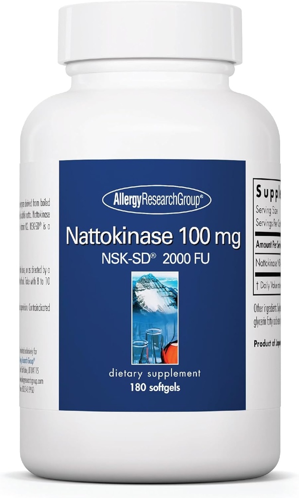Allergy Research Group Nattokinase 2000 FU / 100mg - Nattokinase Supplement for Women and Men, Natural Enzyme Support for Heart and Blood Health - 180 Softgels