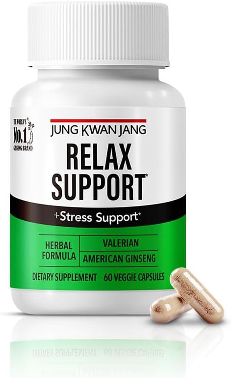 JUNG KWAN JANG Relax with Valerian Root (1,000mg) and American Ginseng (143mg) for Relaxation Support and Better Sleep, 60 Herbal Capsules for Men and Women