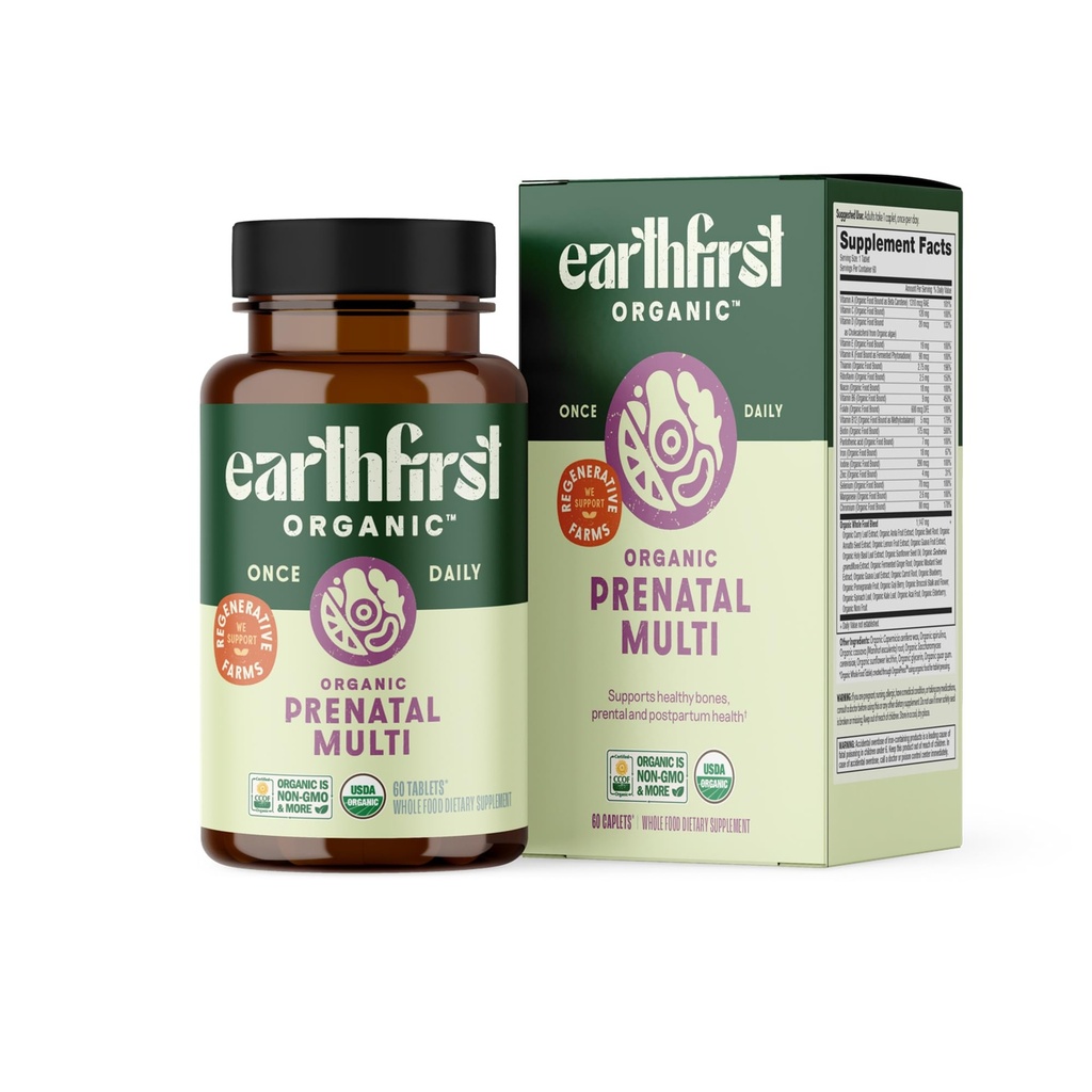 Prenatal Once Daily Multivitamin for Women for Conception, Pregnancy, Postpartum & Breastfeeding, Folate, Iron & Organic Whole Food Blend, Vegan, 60 Count