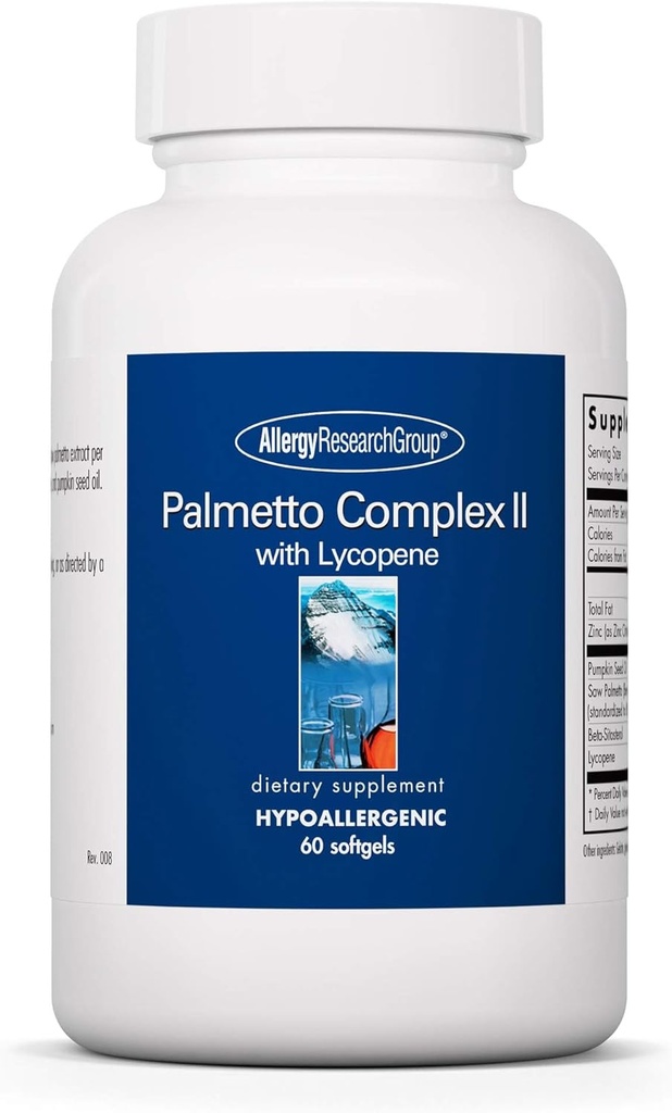 Allergy Research Group Palmetto Complex II - Prostate Support, Saw Palmetto for Men & Women, with Lycopene, Pumpkin Seed Oil, Zinc - 60 Count