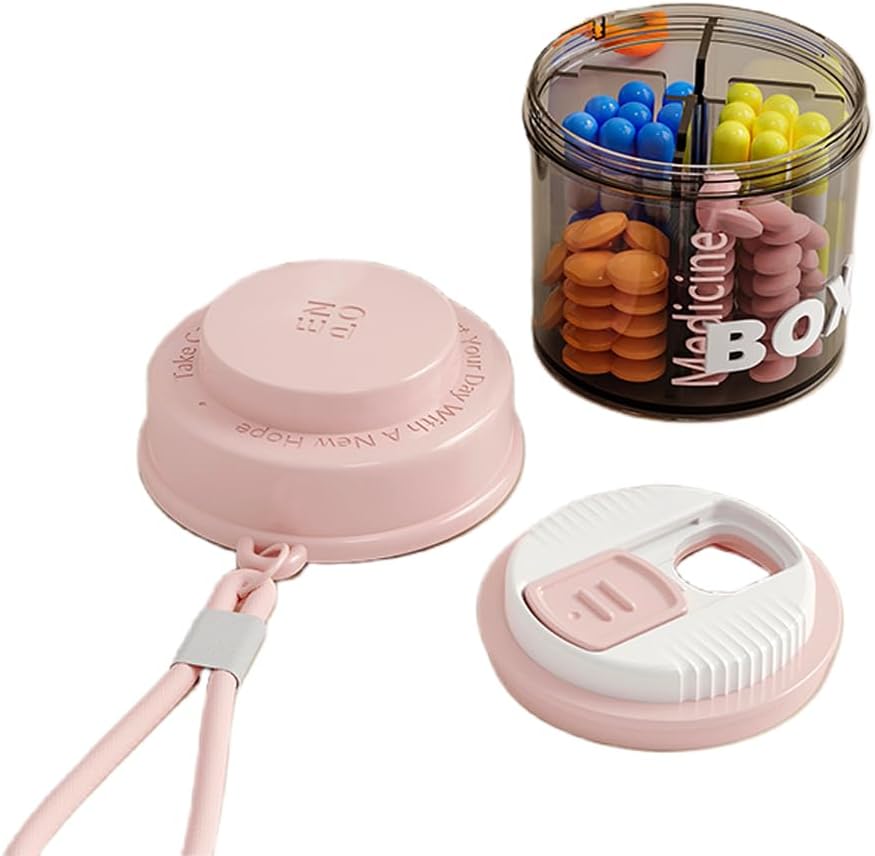 Pink Pill Box for Women Purse, Small Pill Box, Travel Pill Organizer, 4 compartments for Pill Bottles, fits in Pocket, Handbag Pill Organizer, Travel Pill case (Pink)