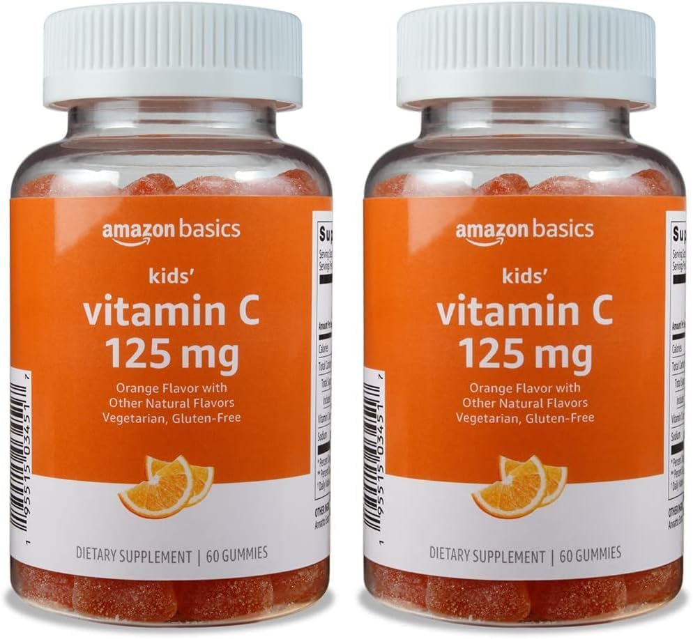 Amazon Basics Kids' Vitamin C 125mg Gummies, Orange, 60 Count, Immune Health, 2 Month Supply (Previously Solimo) (Pack of 2)