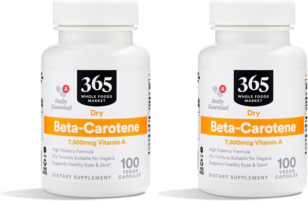 365 by Whole Foods Market, Beta Carotene Dry 15000 MCG, 100 Count (Pack of 2)