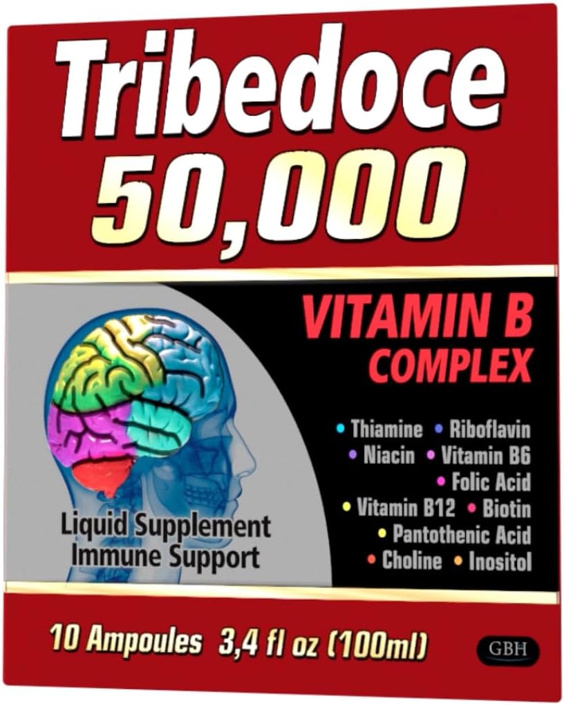 50,000 - Vitamin B Complex Liquid Supplement, Immune Support, Non-GMO, 10 Ampoules (3.4 fl oz / 100 ml)