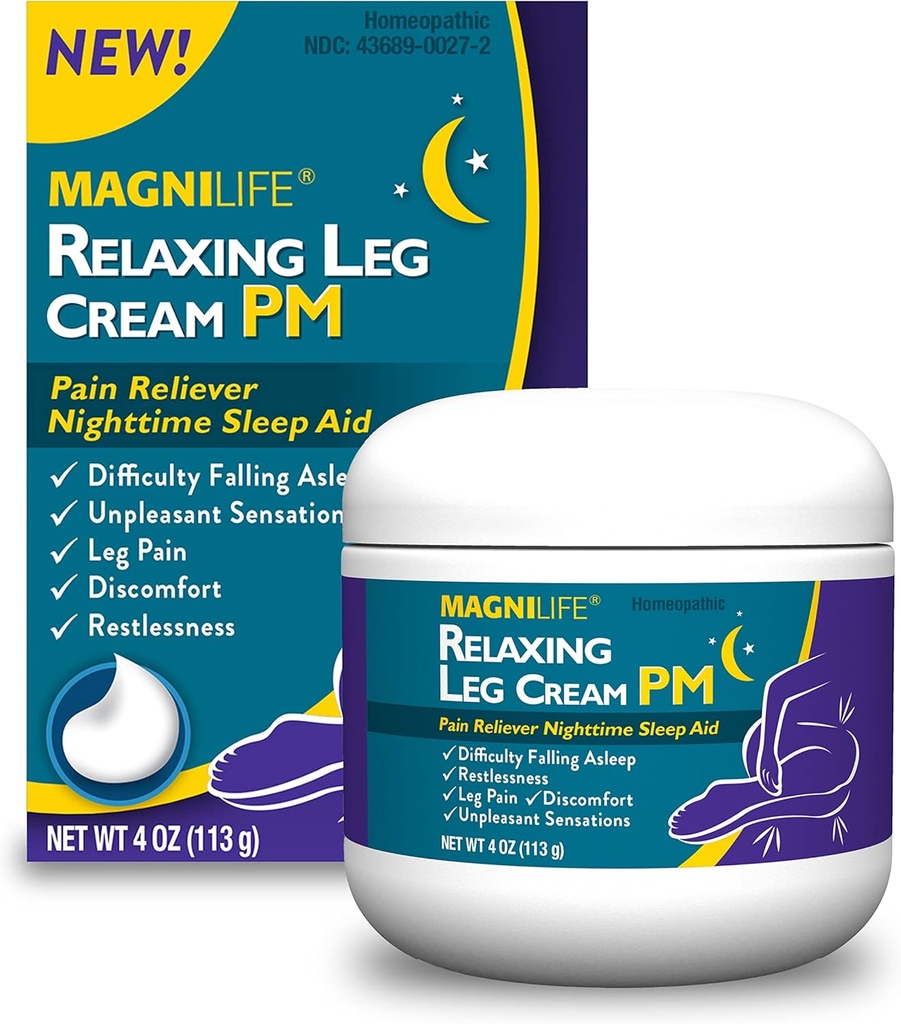 MagniLife Relaxing Leg Cream PM, Restless Legs, Deep Penetrating Topical for Pain, Naturally Soothe Cramping, Discomfort, and Tossing with Lavender and Magnesium - 4oz