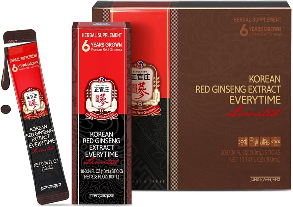 Korean Red Ginseng Extract Everytime Limited 3000mg | Premium Sugar Free Energy Supplement, Ginseng Tea, Korean Food, Ginseng Drink | Energy Boost,Stamina | 30 Count