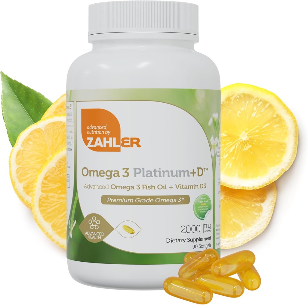 Zahler Omega 3 Platinum +D, All-Natural Pure Fish Oil Supplement, Burpless Softgel with No Fishy Aftertaste, Highest in EPA and DHA, Certified Kosher, 90 Softgels