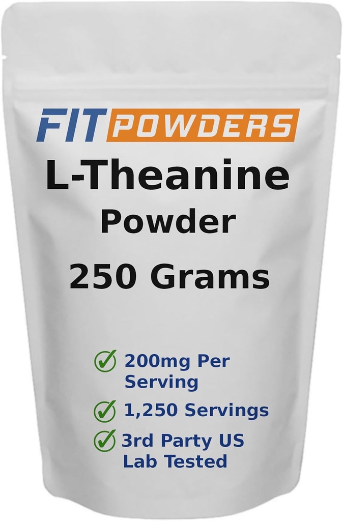 L-Theanine Powder 100% Pure, Non-GMO, Vegan, Gluten Free Theanine Powder Supplement (Multiple Sizes) Mood and Cognitive, Stress Relief and Relaxation, Scoop Included (250 Grams)