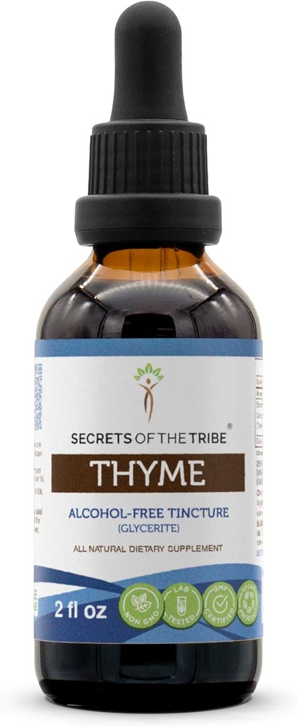Secrets of the Tribe Thyme Alcohol-Free Liquid Extract, Thyme (Thymus Vulgaris) Dried Leaf Tincture Supplement (2 FL OZ)