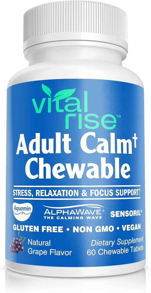 Magnesium & Ashwagandha Chewable Tablets for Adults – High Absorption Magnesium Stress Support Supplement – Gluten-Free, Vegan, Non-GMO, Grape-Flavored (60 Count)