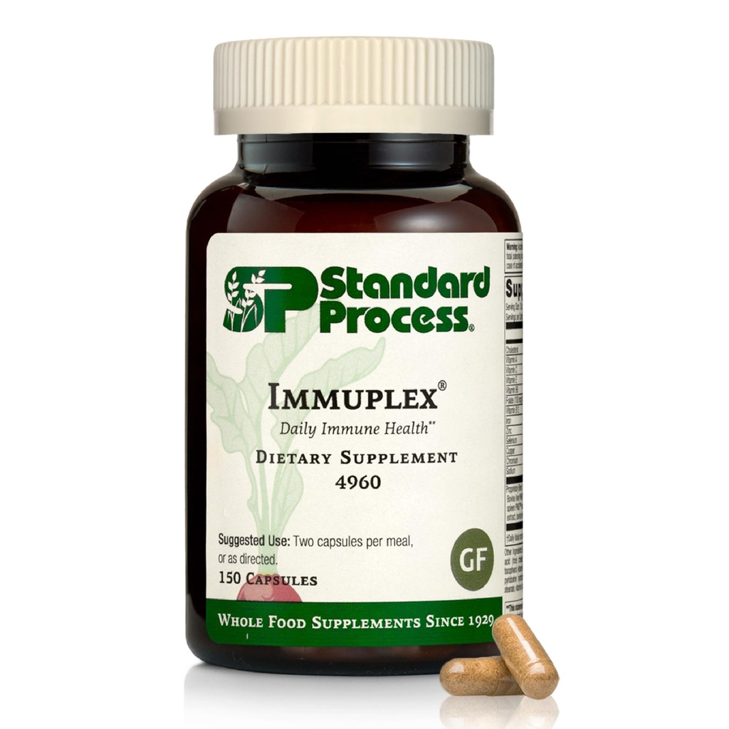 Standard Process Inc. Immuplex - Daily Immune Support Supplement with Folate, Iron, Vitamin C & Vitamin A - Mineral Supplement with Antioxidant Ingredients - 150 Capsules