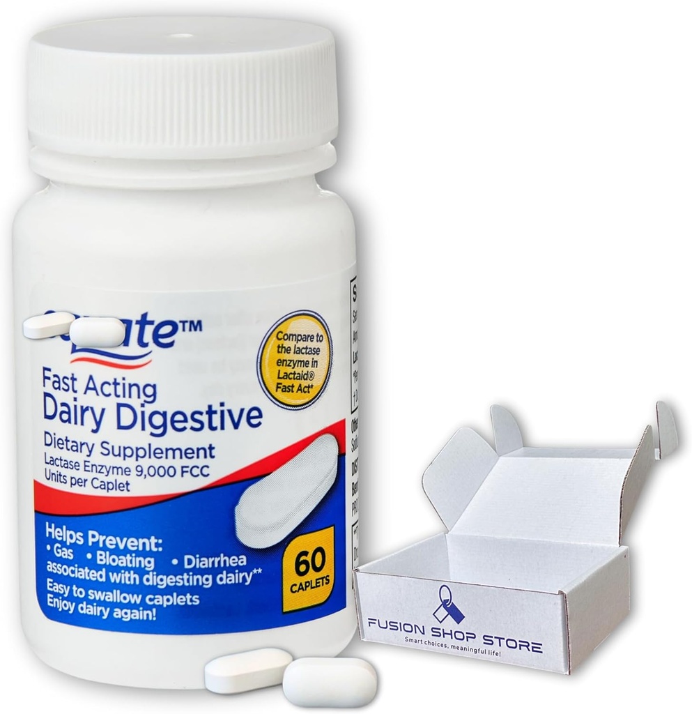 Lactase Fast Acting- Dairy Digestive Supplement, 60 caplets (Pack of 1), Boxed by Fusion Shop Store