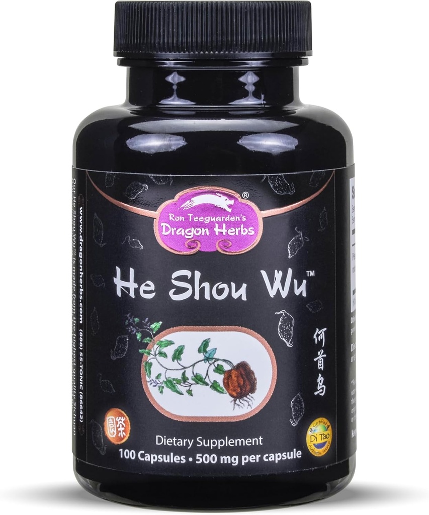 Dragon Herbs He Shou Wu | Prepared He Shou Wu Supplement to Support Energy, Mood, Immune Support, Healthy Aging, Hair | All Natural Ingredients, Non-GMO (100 Capsules, 500 mg Per Capsule