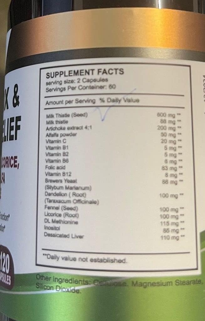 Liver Cleanse Detox Supplements with Milk Thistle-Fennel-Alfalfa-Vitamin B-Artichoke-Dandelion Root Support Men & Women 120 Caps Detox Cleanse & Boost Immune