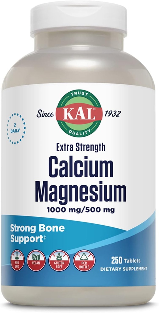 KAL Extra Strength Calcium Magnesium Tablets, 250 Count
