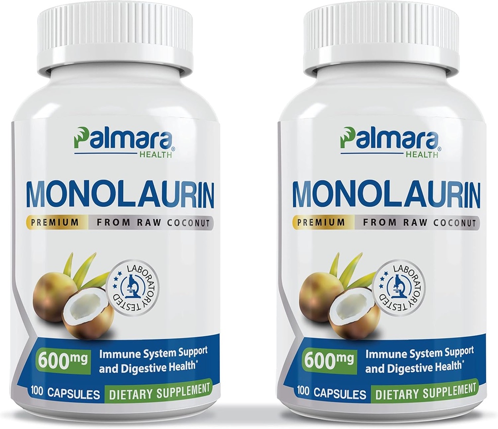 Premium Monolaurin 1,200mg per Serving (2 Pack (200 Capsules))