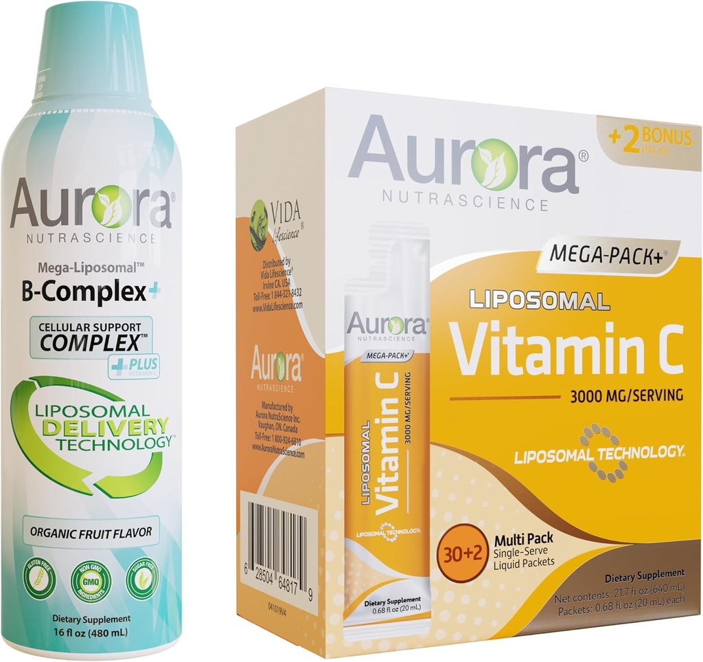Aurora Nutrascience Vitality Duo Bundle, Mega Liposomal Vitamin C 3,000 mg per Serving & Mega Liposomal B-Complex
