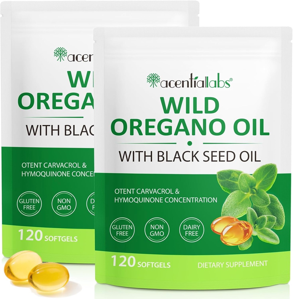 Oil of Oregano Softgels, 2 in 1 Oil of Oregano with Black Seed Oil 240 Count, Oregano Oil Supplement Capsules, Organic Oregano Oil Extract, Non-GMO, Gluten Free - 2 Bag